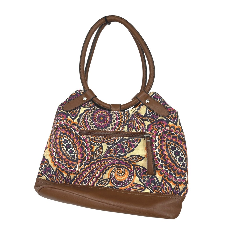 Relic Shoulder Bag‎ Womens Medium Brown Paisley Canvas Faux Leather Hobo Purse
